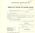 Registo de um veiculo de quatro rodas tirado por dois animais de espécie muar destinado a transporte de mercadorias em nome de Panificadora Alto Paraizo, Ldª., sediada no Casal da Pedra, Cacém. 