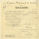 Registo de velocípede com o nº 5977, em nome de Manuel Rego Fernandes, morador em Sintra.