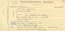 Recenseamento escolar de Virgínia Silva, filha de José Agostinho da Silva, moradora nas Azenhas do Mar.