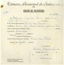 Registo de velocípede com o nº 4796, em nome de Belmira Sequeira Paulo, moradora em Avª Garcia de Castro, Praia das Maçãs.