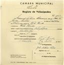 Registo de velocípede de marca Olympique, com o nº 2568, em nome de Manuel Tojeira Lourenço, morador em Vila Verde.