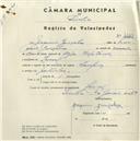 Registo de velocípede de marca Champion, com o nº 4442, em nome de Joaquim Gonçalves, morador em Lourel.