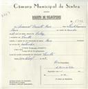 Registo de velocípede de marca Raio, com o nº 5743, em nome de Manuel Duarte Raio, morador em Sintra.
