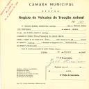 Registo de um veiculo de duas rodas tirado por um animal de espécie bovina destinado a transporte de mercadorias em nome de Carlos Manuel Rodrigues Zenida, morador em Campo Raso.