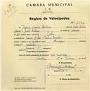 Registo de velocípede de marca Olympique, com o nº 1396, em nome de Mário Correia Antunes, morador em Vivenda S. José, Mem Martins.