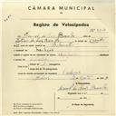 Registo de velocípede de marca Champion, com o nº 3804, em nome de Manuel da Cruz Borralho, morador em Meleças.