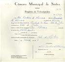 Registo de velocípede de marca Homa, com o nº 8964, em nome de Noé Teodoro de Oliveira, morador em Vale de Lobos.