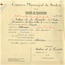 Registo de velocípede de marca Olga com motor Cuciolo, com o nº 6148, em nome de António de Sá Fernandes, morador em Albarraque.