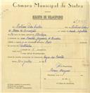 Registo de velocípede de marca Raio, com o nº 6556, em nome de António Pedro Coelho, morador em Baútas, freguesia de Queluz.