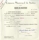 Registo de velocípede de marca Especial, com o nº 5733, em nome de Augusto Martins dos Santos, morador em Almornos.