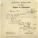 Registo de velocípede com o nº 2645, em nome de Joaquim Luís, morador em Rio de Mouro.