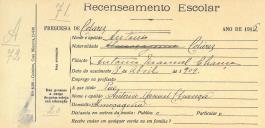 Recenseamento escolar de António Chanca, filho de António Manuel Chanca, morador em Almoçageme.