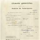 Registo de velocípede de marca Special, com o nº 4393, em nome de Fernando dos Anjos Costa, morador em Sintra.