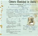 Registo de matricula de velocipedista em nome de Américo Marques, morador em Queluz, com o nº de inscrição 851.