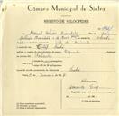 Registo de velocípede com o nº 9721, em nome de Manuel António Brunheta, morador em Sintra.