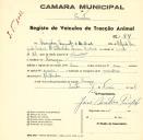 Registo de um veiculo de duas rodas tirado por um animal de espécie asinina destinado a transporte de mercadorias em nome de Amadeu Augusto de Andrade, morador em Carenque.