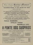 Programa do filme "A Ponte dos Suspiros" com a participação de Paola Barbara, Otello Tosso e Mariella Loti.