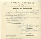 Registo de velocípede de marca J.M.F., com o nº 3098, em nome de José Pedro Jordão, morador em Morelinho.