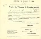 Registo de um veiculo de duas rodas tirado por um animal de espécie muar destinado a transporte de mercadorias em nome de Hermenegildo Sebiano, morador em Fontanelas.