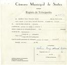 Registo de velocípede de marca Ilo, com o nº 8893, em nome de António Luís Miranda Lopes, morador em Quinta do Cosme, Colares.