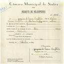 Registo de velocípede de marca Raio, com o nº 5445, em nome de Joaquim de Sousa Simplicio, morador em Lameiras.