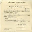 Registo de velocípede de marca Nacional, com o nº 4194, em nome de José Jorge Correia, morador em Mem Martins.