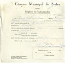 Registo de velocípede de marca Raio, com o nº 9188, em nome de Luís Caetano Nunes, morador em Mucifal.