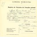 Registo de um veiculo de quatro rodas tirado por dois animais de espécie bovina destinado a transporte de mercadorias em nome de Augusto Francisco Casinhas, morador na Fação.