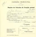 Registo de um veiculo de duas rodas tirado por dois animais de espécie muar destinado a transporte de mercadorias em nome de João Gomes, morador na Rinchoa.