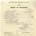 Registo de velocípede com o nº 4031, em nome de Joaquim Monteiro, morador em Odrinhas.