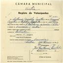 Registo de velocípede com o nº 4080, em nome de António Mealha Martins, morador em Lameiras.