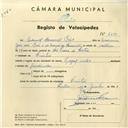 Registo de velocípede de marca Royal Cycles, com o nº 4274, em nome de Manuel Conceição Reis, morador em Linhó.