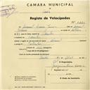 Registo de velocípede de marca Nacional, com o nº 1661, em nome de Manuel Branco Júnior, morador em Odrinhas.
