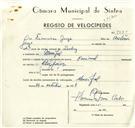 Registo de velocípede de marca Nacional, com o nº 9380, em nome de Francisco Jorge, morador em Mucifal.