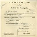 Registo de velocípede de marca Sprinter, com o nº 4001, em nome de José de Sousa, morador em Serradas, Rio de Mouro.