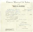 Registo de velocípede com o nº 8510, em nome de Justiniano Caetano, morador em Penha Longa.
