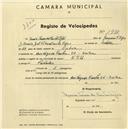Registo de velocípede de marca N.S.U., com o nº 1971, em nome de Maria Teresa dos Santos Lopes, moradora em Rua Veiga da Cunha nº 34, Sintra.