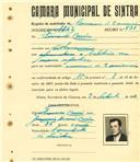 Registo de matricula de carroceiro de 2 animais em nome de Fernando Caeiro, morador em Albarraque, com o nº de inscrição 1862.