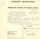 Registo de um veiculo de duas rodas tirado por um animal de espécie asinina destinado a transporte de mercadorias em nome de Carolina Cipriana, moradora em Morelena.