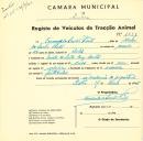 Registo de um veiculo de duas rodas tirado por um animal de espécie asinina destinado a transporte de mercadorias em nome de Fernando Santos Pinto, morador na Quinta de Santa Cruz, Baratã.