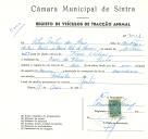 Registo de um veiculo de duas rodas tirado por um animal de espécie asinina destinado a transporte de mercadorias em nome de António Martins dos Reis, morador no Bairro das Flores, Sintra.