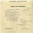 Registo de velocípede de marca Dinar, com o nº 1558, em nome de Olimpio Isidoro, morador em Idanha.