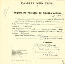 Registo de um veiculo de duas rodas tirado por um animal de espécie asinina destinado a transporte de mercadorias em nome de João Gomes, morador em Colares.