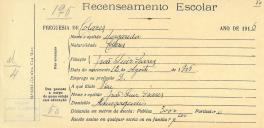 Recenseamento escolar de Margarida Soares, filha de João Luiz Soares, moradora em Almoçageme.