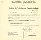 Registo de um veiculo de duas rodas tirado por um animal de espécie muar destinado a transporte de mercadorias em nome de José Pedro, morador em Fontanelas.