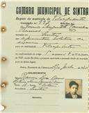 Registo de matricula de velocipedista em nome de Mário Augusto Carvalho Ramos, morador em Sintra, com o nº de inscrição 997.