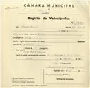 Registo de velocípede com o nº 3443, em nome de Joaquim Marques, morador em Sintra.