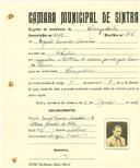 Registo de matricula de velocipedista em nome de Eugénio Fernandes Alvarães, morador em Sintra, com o nº de inscrição 2039.
