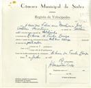 Registo de velocípede com o nº 9061, em nome de Henrique Feliciano Martins, morador em Ribeira da Penha Longa.