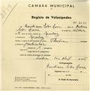 Registo de velocípede de marca Flecha, com o nº 2463, em nome de Cristiano Sales Lane, morador em Queluz.